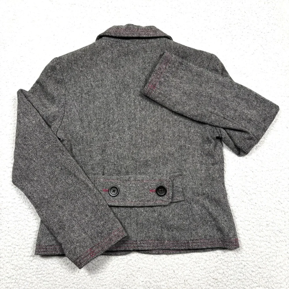 Gap Wool Blend Tweed Jacket‎ Coat Womens 6 XS Black Houndstooth Pink Speckles